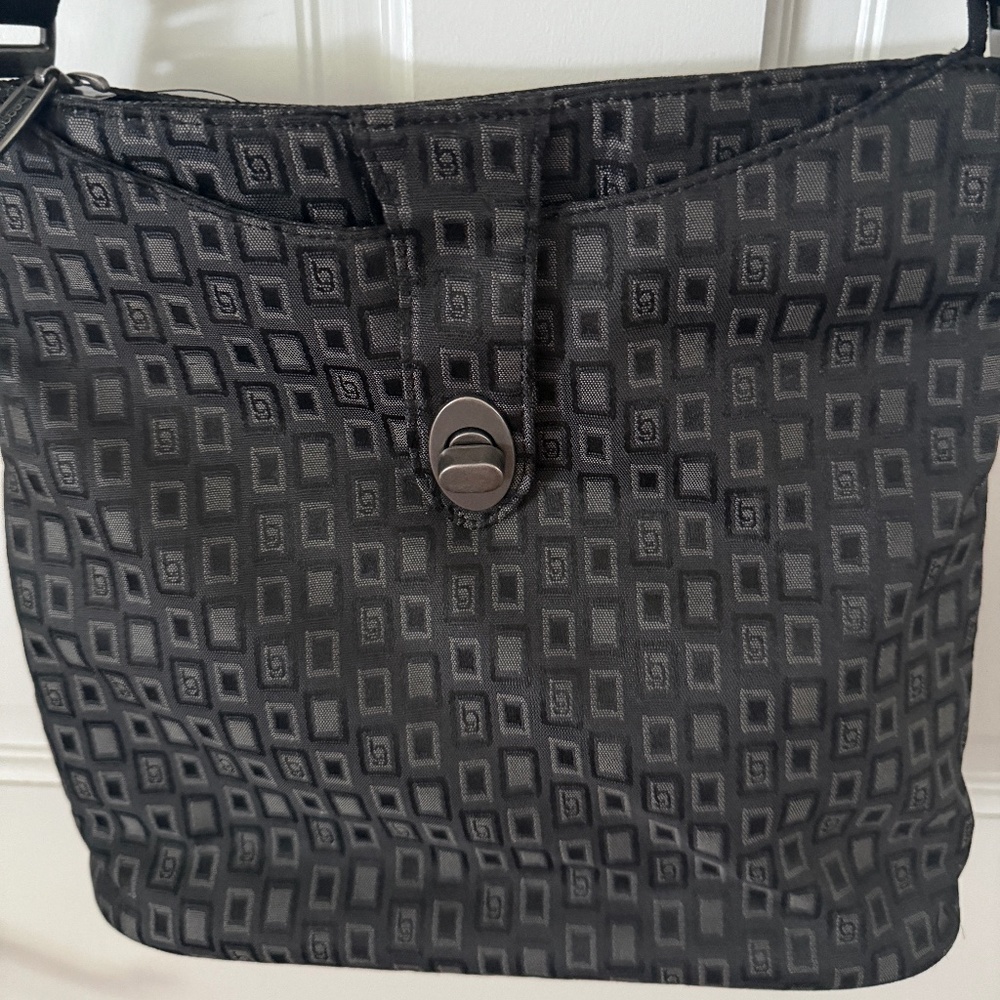 Baggallini Black Gray Geometric Pattern Crossbody… - image 1